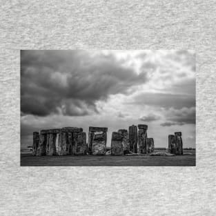 Cloudy Turmoil Above Stone Henge - BW T-Shirt